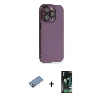 MARSİLYAN™- iPhone 13 Pro Max Kılıf Siluet Minimal Özel Seri - Şeffaf 360 Full Body Arka Koruyucu + Shine Kamera Lens Koruma Cam - PE