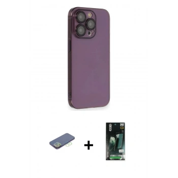 MARSİLYAN™- iPhone 13 Pro Max Kılıf Siluet Minimal Özel Seri - Şeffaf 360 Full Body Arka Koruyucu + Renkli Kamera Lens Koruma Cam - YL