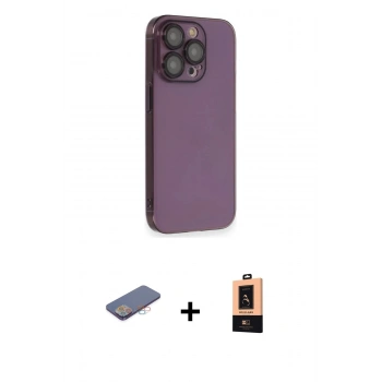 MARSİLYAN™- iPhone 13 Pro Max Kılıf Siluet Minimal Özel Seri - Şeffaf Maxco Cam Ekran Koruyucu + Renkli Kamera Lens Koruma Cam - PE
