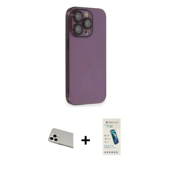 MARSİLYAN™- iPhone 13 Pro Max Kılıf Siluet Minimal Özel Seri - Şeffaf Pasifik Cam Ekran Koruyucu + Rainbow Kamera Lens Koruma Cam - BZ