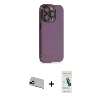 MARSİLYAN™- iPhone 13 Pro Max Kılıf Siluet Minimal Özel Seri - Şeffaf Pasifik Cam Ekran Koruyucu + Rainbow Kamera Lens Koruma Cam - MR