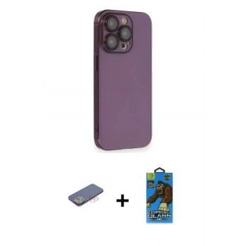 MARSİLYAN™- iPhone 13 Pro Max Kılıf Siluet Minimal Özel Seri - Siyah 18D Cam Ekran Koruyucu + Renkli Kamera Lens Koruma Cam - MI