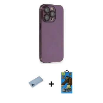 MARSİLYAN™- iPhone 13 Pro Max Kılıf Siluet Minimal Özel Seri - Siyah 18D Cam Ekran Koruyucu + Shine Kamera Lens Koruma Cam - MI