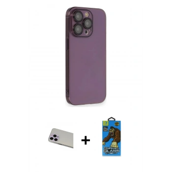MARSİLYAN™- iPhone 13 Pro Max Kılıf Siluet Minimal Özel Seri - Siyah 18D Cam Ekran Koruyucu + Rainbow Kamera Lens Koruma Cam - MR