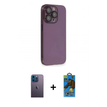MARSİLYAN™- iPhone 13 Pro Max Kılıf Siluet Minimal Özel Seri - Siyah 18D Cam Ekran Koruyucu + Neon Fosforlu Kamera Lens - MI