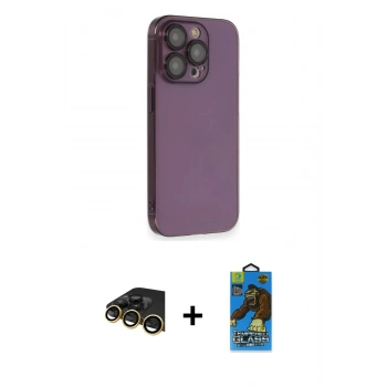 MARSİLYAN™- iPhone 13 Pro Max Kılıf Siluet Minimal Özel Seri - Siyah 18D Cam Ekran Koruyucu + Raze Metal Kamera Lens - GD