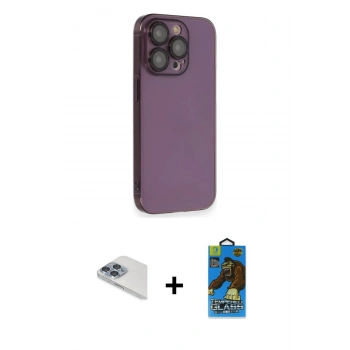 MARSİLYAN™- iPhone 13 Pro Max Kılıf Siluet Minimal Özel Seri - Siyah 18D Cam Ekran Koruyucu + Pers Alüminyum Kamera Lens - SABE