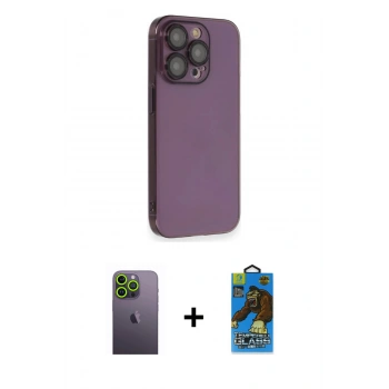 MARSİLYAN™- iPhone 13 Pro Max Kılıf Siluet Minimal Özel Seri - Siyah 18D Cam Ekran Koruyucu + Neon Fosforlu Kamera Lens - YL