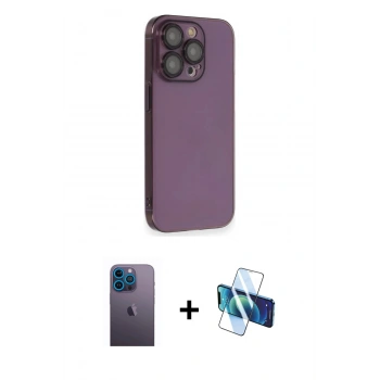 MARSİLYAN™- iPhone 13 Pro Max Kılıf Siluet Minimal Özel Seri - Siyah 3D Antistatik Cam Ekran Koruyucu + Neon Fosforlu Kamera Lens - MI