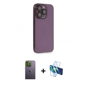 MARSİLYAN™- iPhone 13 Pro Max Kılıf Siluet Minimal Özel Seri - Siyah 3D Antistatik Cam Ekran Koruyucu + Neon Fosforlu Kamera Lens - YL