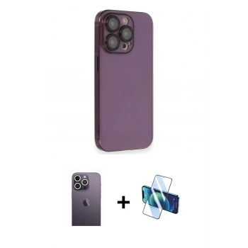 MARSİLYAN™- iPhone 13 Pro Max Kılıf Siluet Minimal Özel Seri - Siyah 3D Antistatik Cam Ekran Koruyucu + Neon Fosforlu Kamera Lens - BZ