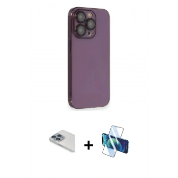 MARSİLYAN™- iPhone 13 Pro Max Kılıf Siluet Minimal Özel Seri - Siyah 3D Antistatik Cam Ekran Koruyucu + Pers Alüminyum Kamera Lens - SABE
