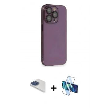 MARSİLYAN™- iPhone 13 Pro Max Kılıf Siluet Minimal Özel Seri - Siyah 3D Antistatik Cam Ekran Koruyucu + Pers Alüminyum Kamera Lens - LT