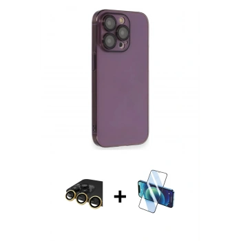 MARSİLYAN™- iPhone 13 Pro Max Kılıf Siluet Minimal Özel Seri - Siyah 3D Antistatik Cam Ekran Koruyucu + Raze Metal Kamera Lens - GD