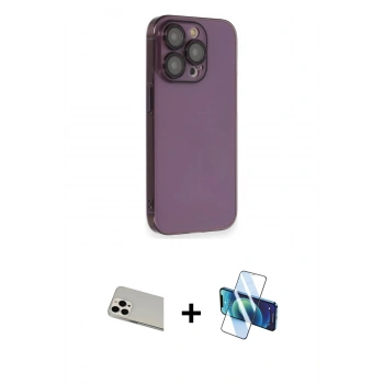 MARSİLYAN™- iPhone 13 Pro Max Kılıf Siluet Minimal Özel Seri - Siyah 3D Antistatik Cam Ekran Koruyucu + Rainbow Kamera Lens Koruma Cam - BZ