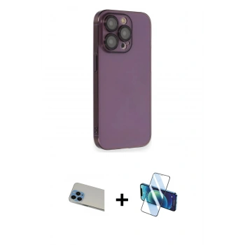 MARSİLYAN™- iPhone 13 Pro Max Kılıf Siluet Minimal Özel Seri - Siyah 3D Antistatik Cam Ekran Koruyucu + Rainbow Kamera Lens Koruma Cam - MI
