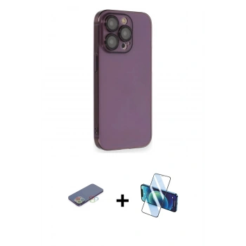 MARSİLYAN™- iPhone 13 Pro Max Kılıf Siluet Minimal Özel Seri - Siyah 3D Antistatik Cam Ekran Koruyucu + Renkli Kamera Lens Koruma Cam - MI