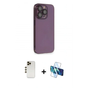 MARSİLYAN™- iPhone 13 Pro Max Kılıf Siluet Minimal Özel Seri - Siyah 3D Antistatik Cam Ekran Koruyucu + Shine Kamera Lens - GD