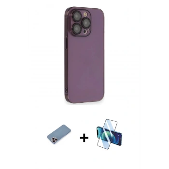 MARSİLYAN™- iPhone 13 Pro Max Kılıf Siluet Minimal Özel Seri - Siyah 3D Antistatik Cam Ekran Koruyucu + Shine Kamera Lens Koruma Cam - PE