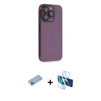MARSİLYAN™- iPhone 13 Pro Max Kılıf Siluet Minimal Özel Seri - Siyah 3D Antistatik Cam Ekran Koruyucu + Shine Kamera Lens Koruma Cam - MI