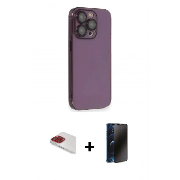 MARSİLYAN™- iPhone 13 Pro Max Kılıf Siluet Minimal Özel Seri - Siyah 3D Antistatik Hayalet Cam Ekran Koruyucu + Pers Alüminyum Kamera Lens - KI