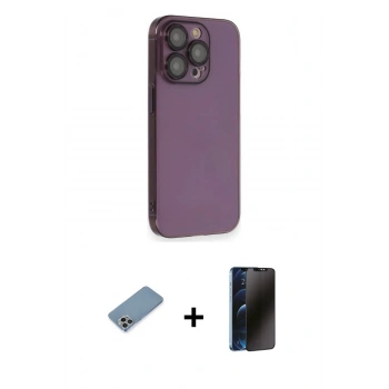 MARSİLYAN™- iPhone 13 Pro Max Kılıf Siluet Minimal Özel Seri - Siyah 3D Antistatik Hayalet Cam Ekran Koruyucu + Shine Kamera Lens Koruma Cam - GI