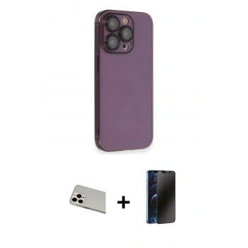 MARSİLYAN™- iPhone 13 Pro Max Kılıf Siluet Minimal Özel Seri - Siyah 3D Antistatik Hayalet Cam Ekran Koruyucu + Rainbow Kamera Lens Koruma Cam - BZ