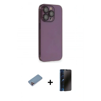 MARSİLYAN™- iPhone 13 Pro Max Kılıf Siluet Minimal Özel Seri - Siyah 3D Antistatik Hayalet Cam Ekran Koruyucu + Shine Kamera Lens Koruma Cam - PE