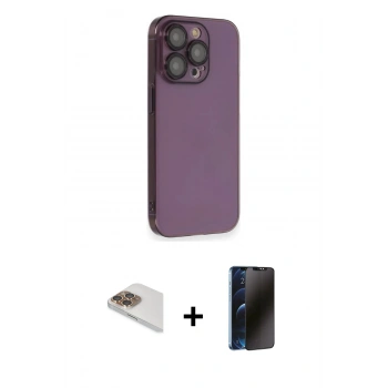 MARSİLYAN™- iPhone 13 Pro Max Kılıf Siluet Minimal Özel Seri - Siyah 3D Antistatik Hayalet Cam Ekran Koruyucu + Pers Alüminyum Kamera Lens - GD