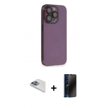 MARSİLYAN™- iPhone 13 Pro Max Kılıf Siluet Minimal Özel Seri - Siyah 3D Antistatik Hayalet Cam Ekran Koruyucu + Pers Alüminyum Kamera Lens - SABE