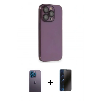 MARSİLYAN™- iPhone 13 Pro Max Kılıf Siluet Minimal Özel Seri - Siyah 3D Antistatik Hayalet Cam Ekran Koruyucu + Neon Fosforlu Kamera Lens - MI