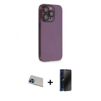 MARSİLYAN™- iPhone 13 Pro Max Kılıf Siluet Minimal Özel Seri - Siyah 3D Antistatik Hayalet Cam Ekran Koruyucu + Rainbow Kamera Lens Koruma Cam - MI