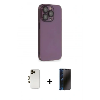 MARSİLYAN™- iPhone 13 Pro Max Kılıf Siluet Minimal Özel Seri - Siyah 3D Antistatik Hayalet Cam Ekran Koruyucu + Shine Kamera Lens - GD