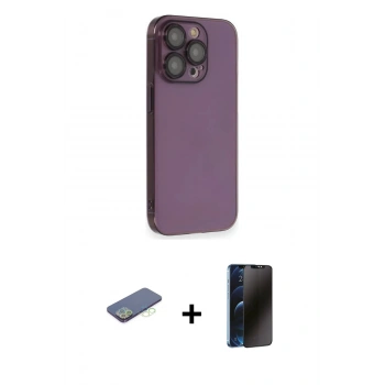 MARSİLYAN™- iPhone 13 Pro Max Kılıf Siluet Minimal Özel Seri - Siyah 3D Antistatik Hayalet Cam Ekran Koruyucu + Renkli Kamera Lens Koruma Cam - YL