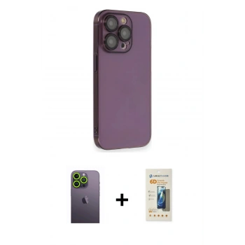 MARSİLYAN™- iPhone 13 Pro Max Kılıf Siluet Minimal Özel Seri - Siyah 6D Mat Seramik Hayalet Nano Ekran Koruyucu + Neon Fosforlu Kamera Lens - YL