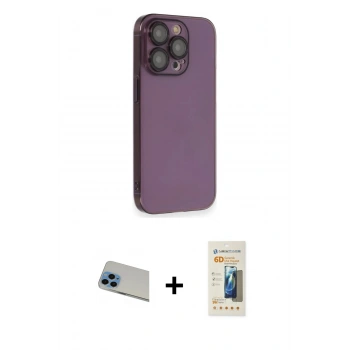 MARSİLYAN™- iPhone 13 Pro Max Kılıf Siluet Minimal Özel Seri - Siyah 6D Mat Seramik Hayalet Nano Ekran Koruyucu + Rainbow Kamera Lens Koruma Cam - MI