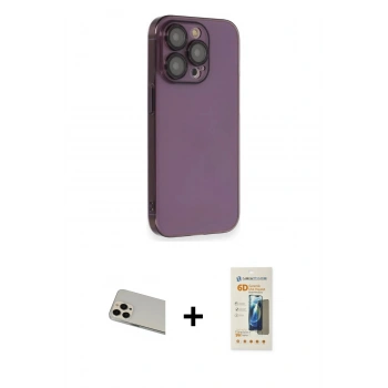 MARSİLYAN™- iPhone 13 Pro Max Kılıf Siluet Minimal Özel Seri - Siyah 6D Mat Seramik Hayalet Nano Ekran Koruyucu + Rainbow Kamera Lens Koruma Cam - REGD