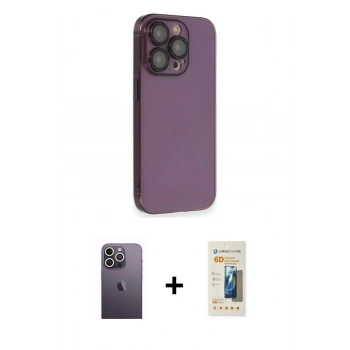 MARSİLYAN™- iPhone 13 Pro Max Kılıf Siluet Minimal Özel Seri - Siyah 6D Mat Seramik Hayalet Nano Ekran Koruyucu + Neon Fosforlu Kamera Lens - BZ