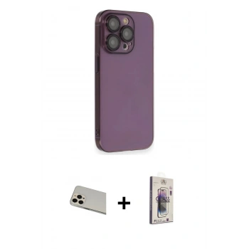 MARSİLYAN™- iPhone 13 Pro Max Kılıf Siluet Minimal Özel Seri - Siyah Bilvis 3D Cam Ekran Koruyucu + Rainbow Kamera Lens Koruma Cam - REGD