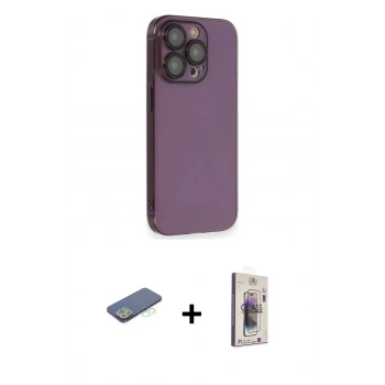 MARSİLYAN™- iPhone 13 Pro Max Kılıf Siluet Minimal Özel Seri - Siyah Bilvis 3D Cam Ekran Koruyucu + Renkli Kamera Lens Koruma Cam - YL