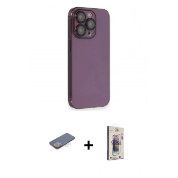 MARSİLYAN™- iPhone 13 Pro Max Kılıf Siluet Minimal Özel Seri - Siyah Bilvis 3D Cam Ekran Koruyucu + Renkli Kamera Lens Koruma Cam - SI