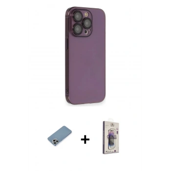 MARSİLYAN™- iPhone 13 Pro Max Kılıf Siluet Minimal Özel Seri - Siyah Bilvis 3D Cam Ekran Koruyucu + Shine Kamera Lens Koruma Cam - GI