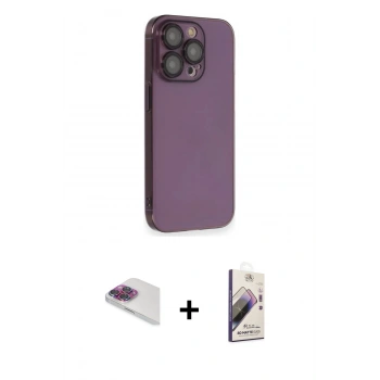 MARSİLYAN™- iPhone 13 Pro Max Kılıf Siluet Minimal Özel Seri - Siyah Bilvis 3D Mat Cam Ekran Koruyucu + Pers Alüminyum Kamera Lens - GI