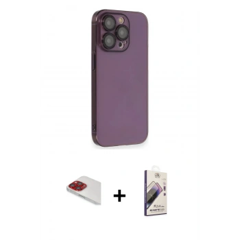 MARSİLYAN™- iPhone 13 Pro Max Kılıf Siluet Minimal Özel Seri - Siyah Bilvis 3D Mat Cam Ekran Koruyucu + Pers Alüminyum Kamera Lens - KI