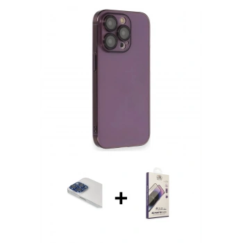 MARSİLYAN™- iPhone 13 Pro Max Kılıf Siluet Minimal Özel Seri - Siyah Bilvis 3D Mat Cam Ekran Koruyucu + Pers Alüminyum Kamera Lens - LT