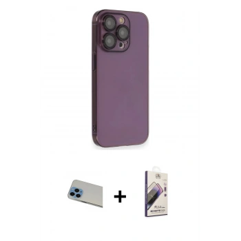 MARSİLYAN™- iPhone 13 Pro Max Kılıf Siluet Minimal Özel Seri - Siyah Bilvis 3D Mat Cam Ekran Koruyucu + Rainbow Kamera Lens Koruma Cam - MI