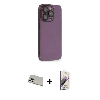 MARSİLYAN™- iPhone 13 Pro Max Kılıf Siluet Minimal Özel Seri - Siyah Bilvis 3D Mat Cam Ekran Koruyucu + Rainbow Kamera Lens Koruma Cam - REGD