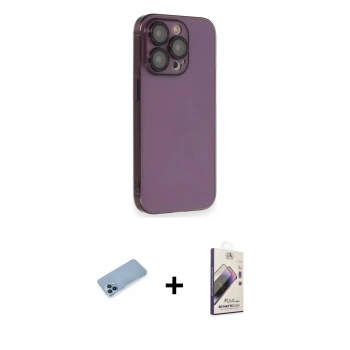 MARSİLYAN™- iPhone 13 Pro Max Kılıf Siluet Minimal Özel Seri - Siyah Bilvis 3D Mat Cam Ekran Koruyucu + Shine Kamera Lens Koruma Cam - MI
