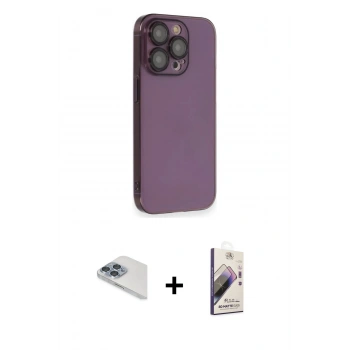 MARSİLYAN™- iPhone 13 Pro Max Kılıf Siluet Minimal Özel Seri - Siyah Bilvis 3D Mat Cam Ekran Koruyucu + Pers Alüminyum Kamera Lens - SABE