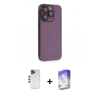 MARSİLYAN™- iPhone 13 Pro Max Kılıf Siluet Minimal Özel Seri - Siyah Bilvis 5in1 3D Magic Cam Ekran Koruyucu + Shine Kamera Lens - GD